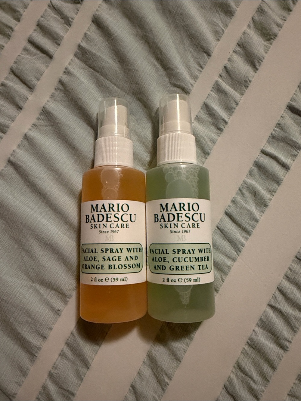 Mario Badescu Orange Blossom & Cucumber Facial Sprays - Amber and Light Green